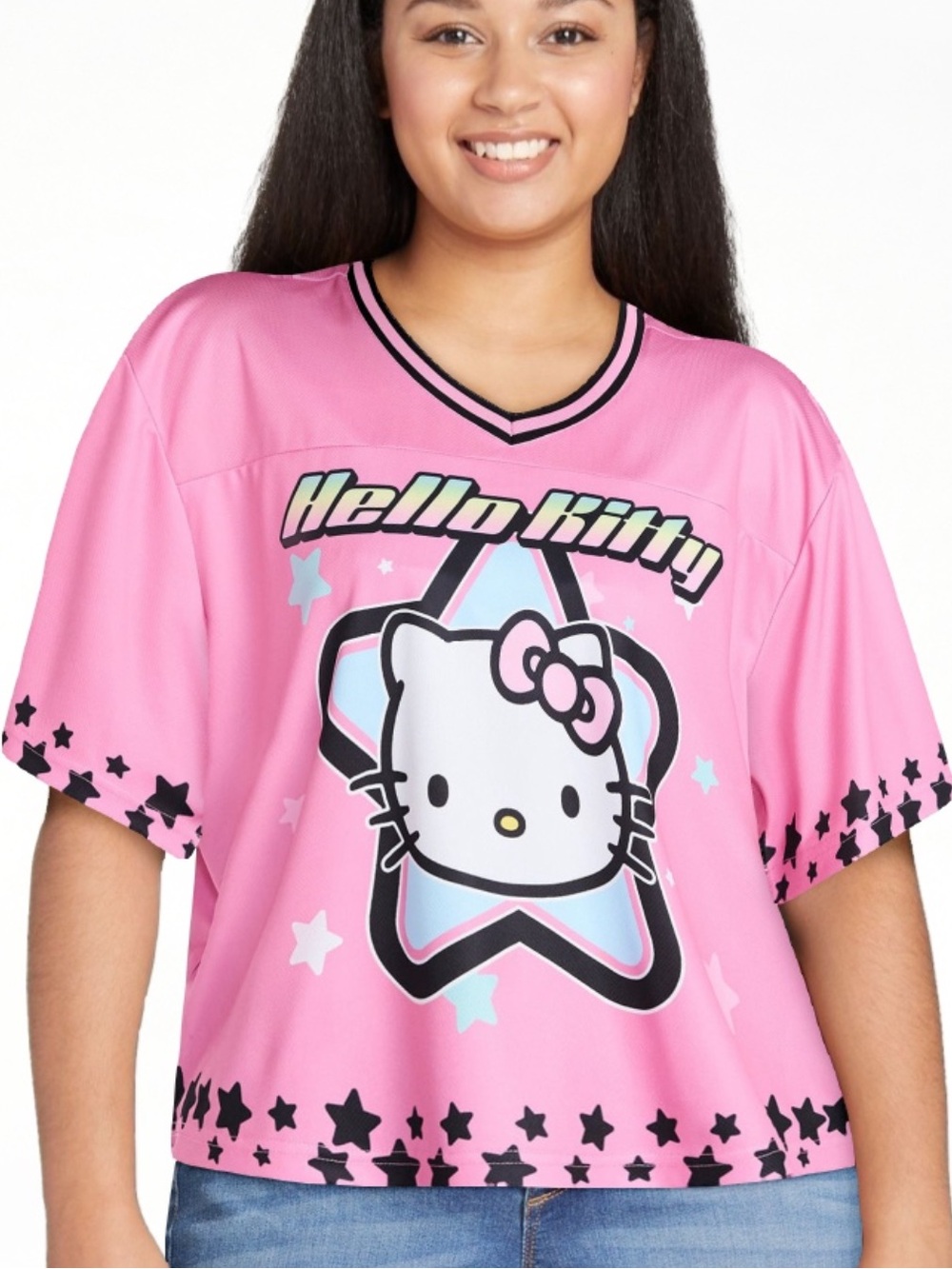 Hello Kitty Pink Star Cropped Jersey Size XL NWT